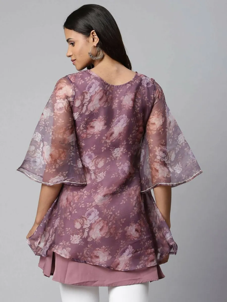 Ahalyaa Women Mauve Organza Digital Printed Tunic