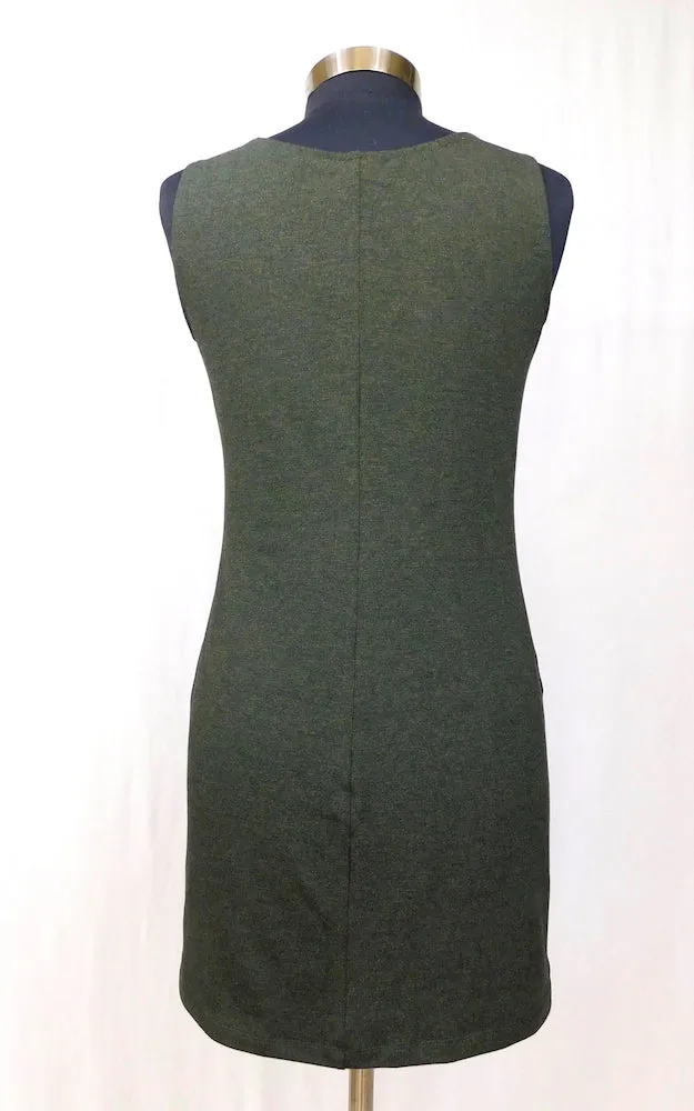 Bamboo Long Crew Slim Tunic Dress - Forest Green