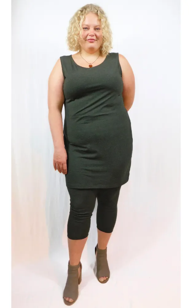 Bamboo Long Crew Slim Tunic Dress - Forest Green
