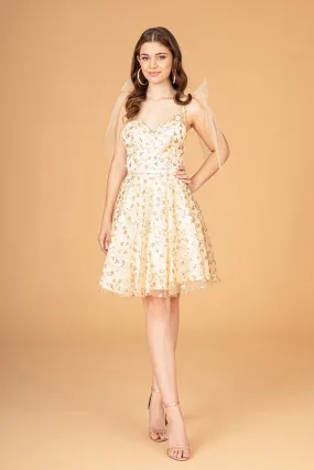 Glitter Mesh Babydoll Short Dress w/ Ribbon Attachment on Shoulder