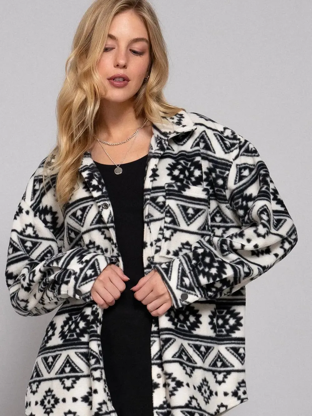 Long Sleeve Printed Fleece Shacket