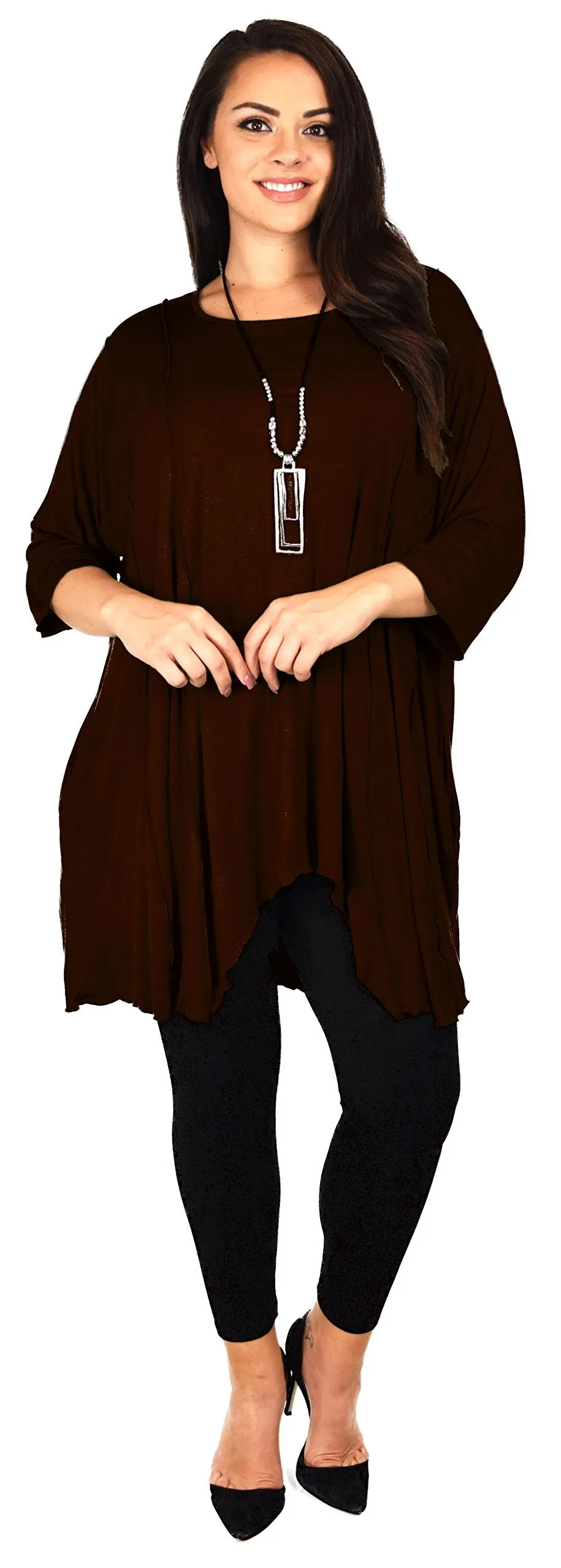 Plus Size Asymmetrical Fishtail Tunic Top w/Side Pockets