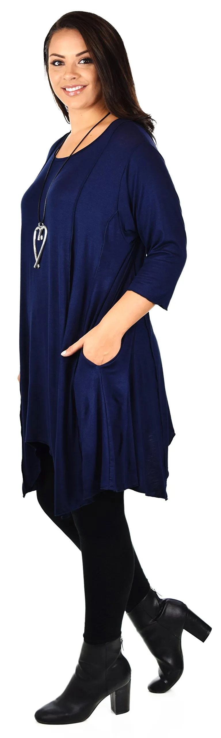 Plus Size Asymmetrical Fishtail Tunic Top w/Side Pockets