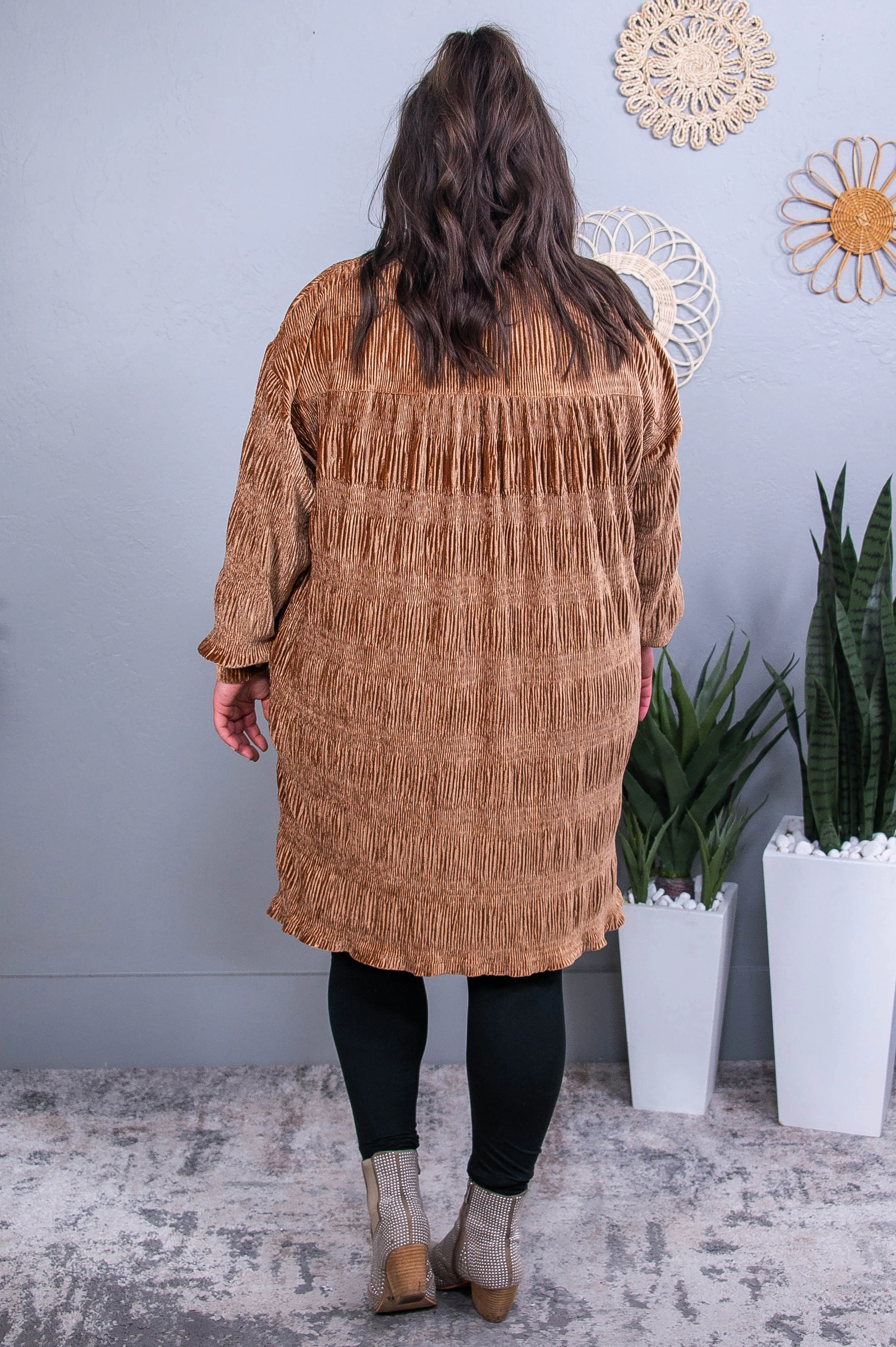 She's Confident In Herself Brown Velvet High-Low Tunic - T10538BR