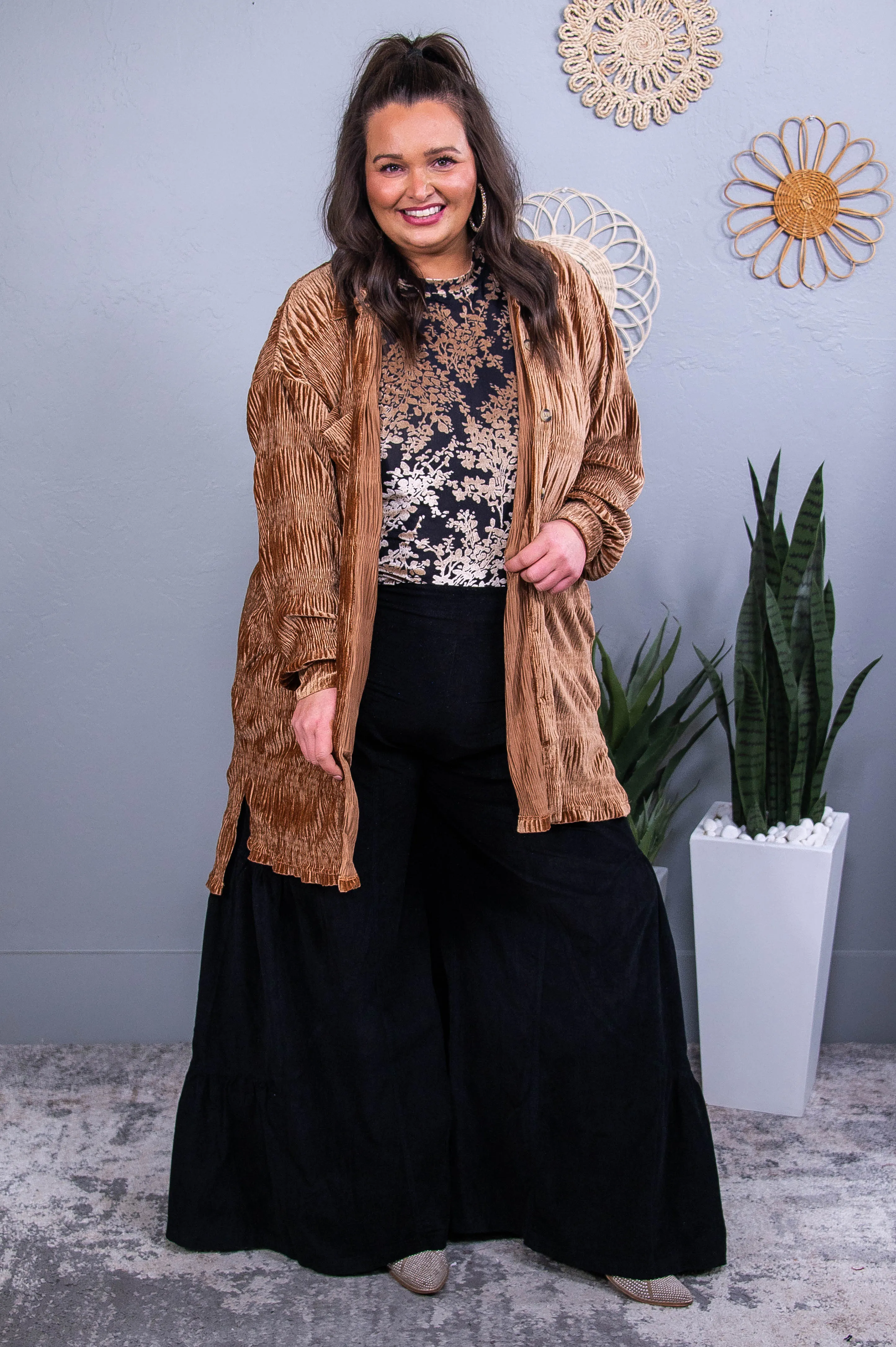 She's Confident In Herself Brown Velvet High-Low Tunic - T10538BR