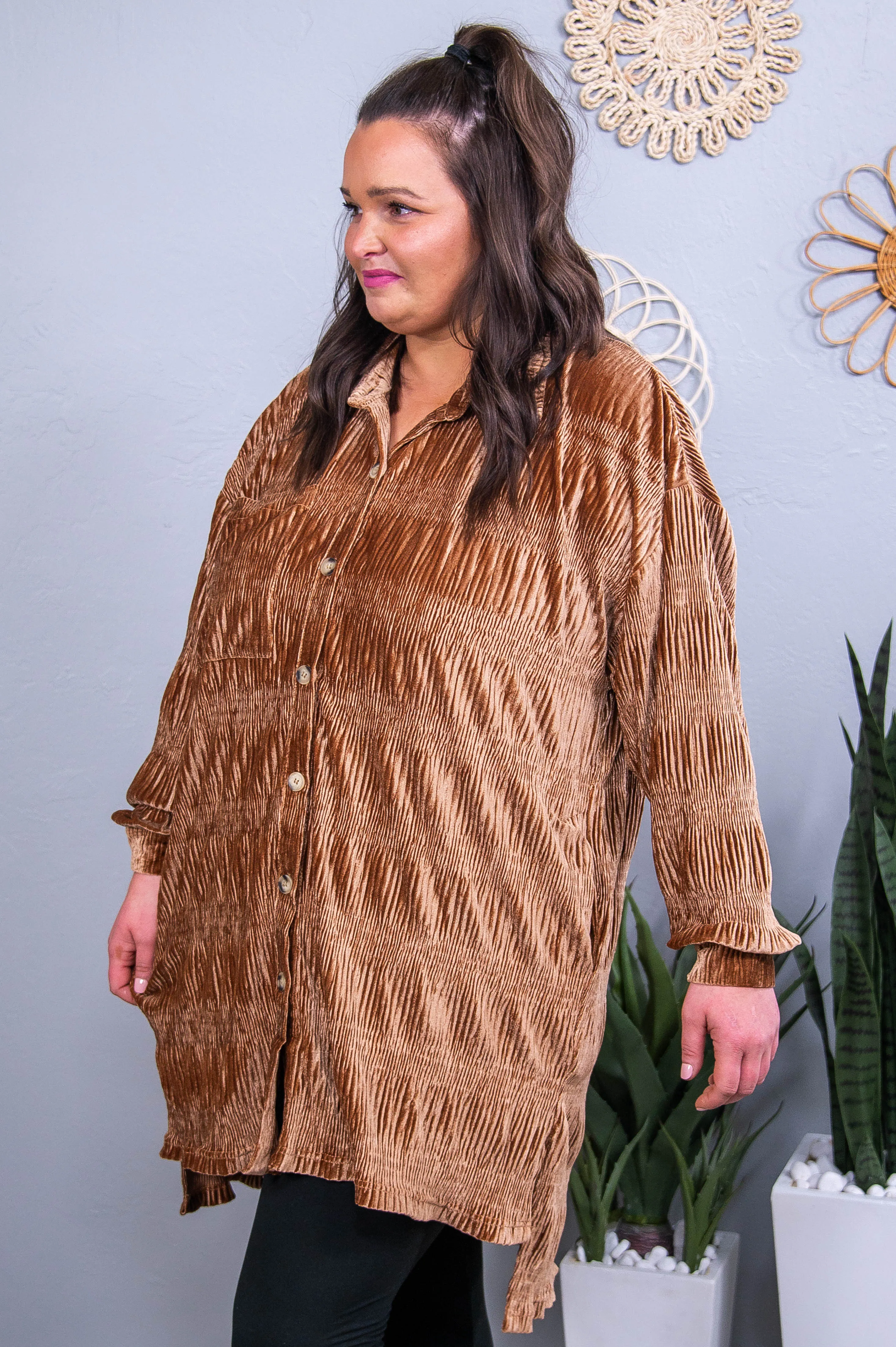 She's Confident In Herself Brown Velvet High-Low Tunic - T10538BR