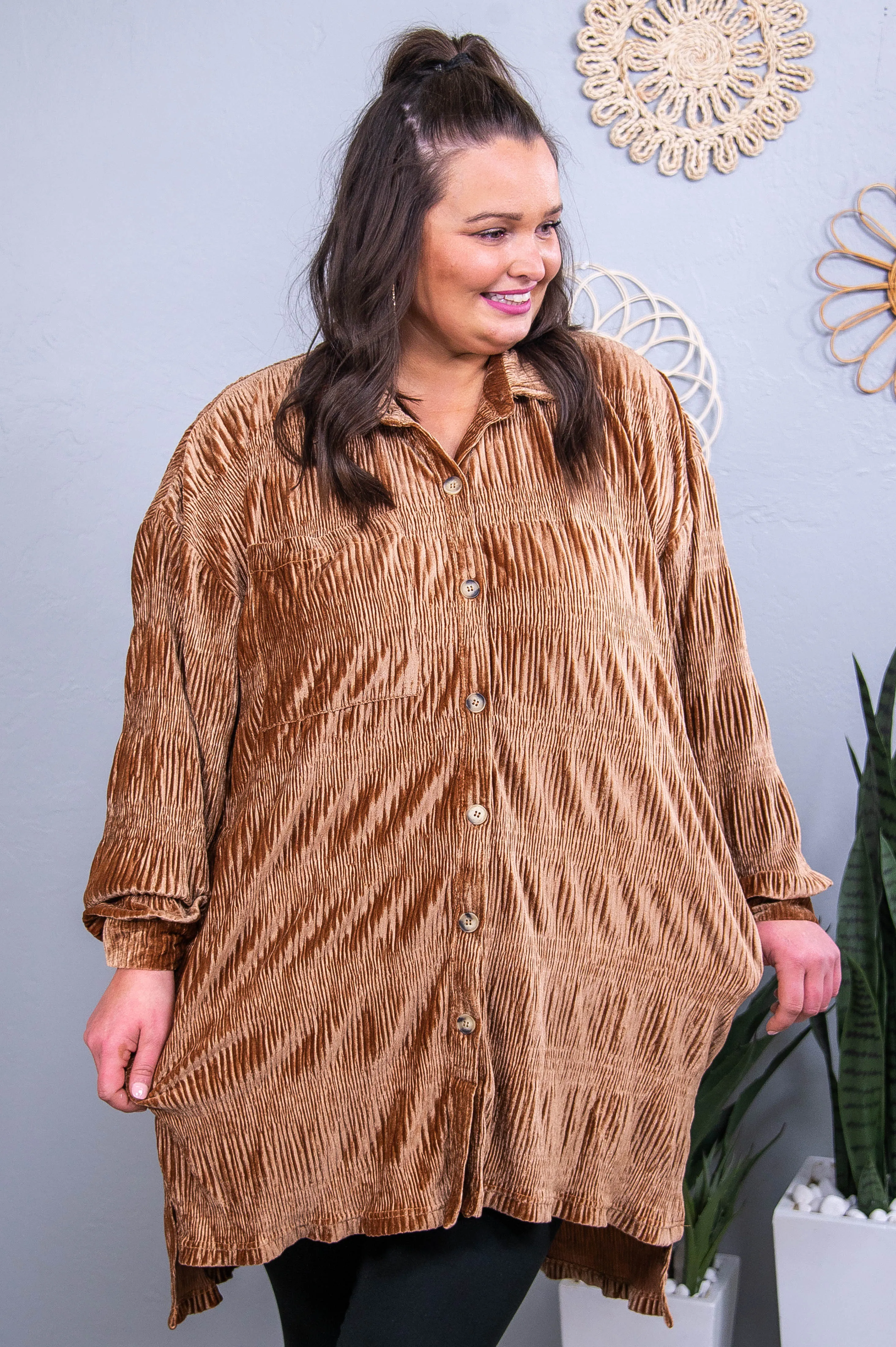 She's Confident In Herself Brown Velvet High-Low Tunic - T10538BR