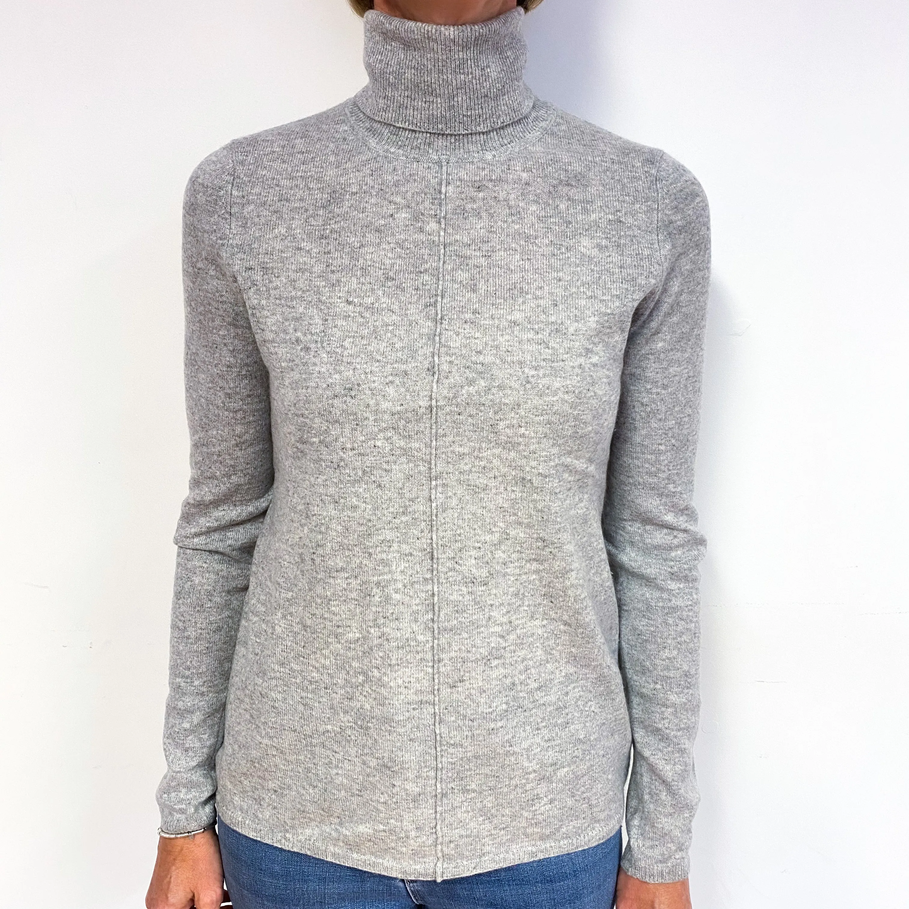 Smoke Grey Lightweight Cashmere Polo Neck Jumper Medium